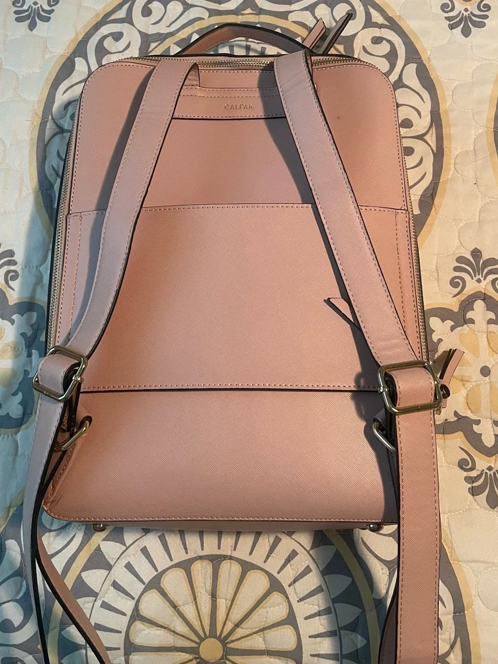 Calpak Blush Pink Laptop Backpack with Whipstitch Trim